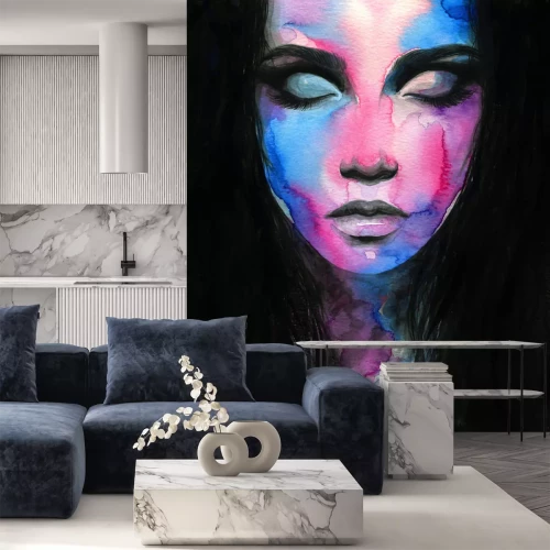 Sticker Abstract gezicht van een vrouw geschilderd met waterverf