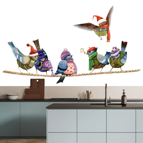 Sticker Wintervogels in hoeden