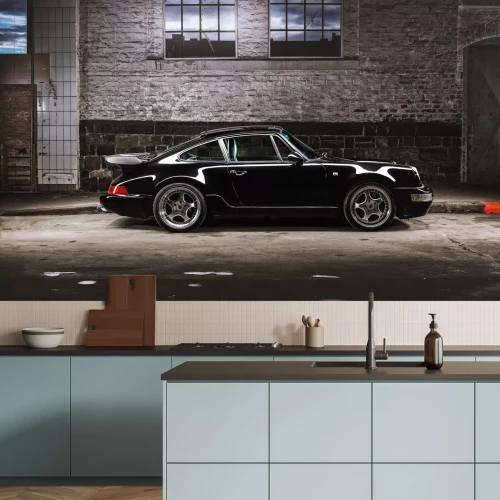 Fotobehang Zwarte Porsche 911 sportwagen