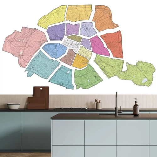 Sticker Satellite map of Paris, the capital and most populous city of France. Division of the city into areas,  arrondissement, municipalities. Streets of the capital. France