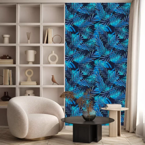 Behang Blauwe tropische bladeren