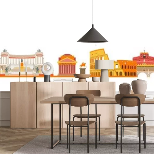 Sticker Rome city skyline and colorful silhouette.