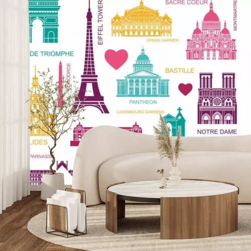 Sticker Architectural and historical sights of Paris. Set of color high quality icons