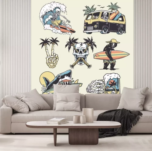 Sticker A set of edgy surf and beach illustrations. For t-shirts, stickers and other similar products.