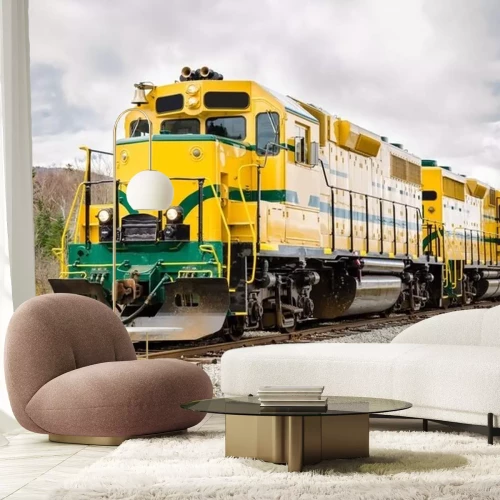 Sticker Diesel Locomotief en Bewolkte Hemel