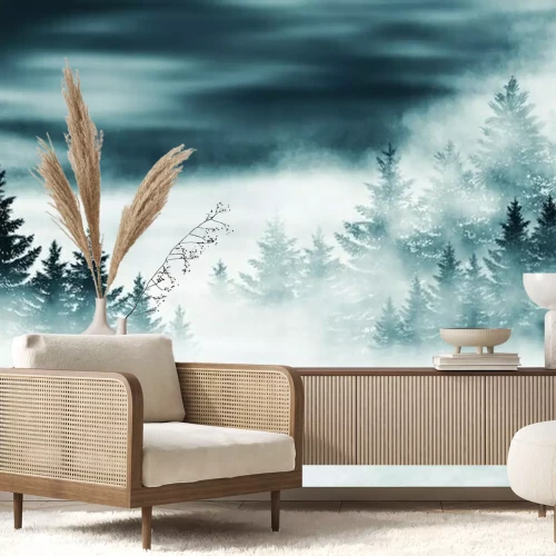 Fotobehang Grafisch bewolkt bos