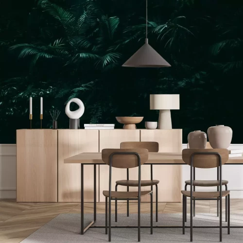 Fotobehang Donkere jungle met tropische bladeren