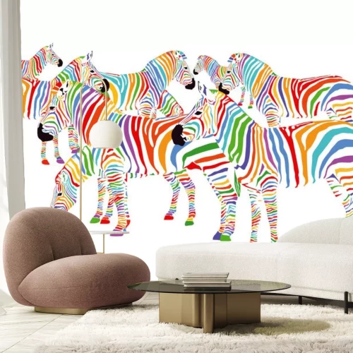 Sticker Kleurrijke Zebras