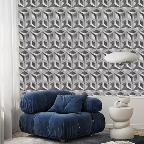 Behang 3D pattern gray brushed metal futuristic tiles. High quality seamless realistic texture.