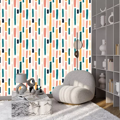 Behang Abstract seamless pattern of brush paint lines pastel colors with old texture. Vector doodle illustration.