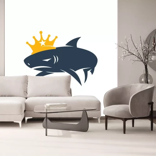 Sticker Shark King logo design vector isolated illustration template