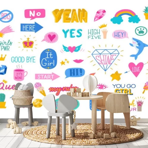 Sticker Kleurrijke inscripties en thema's voor een tiener