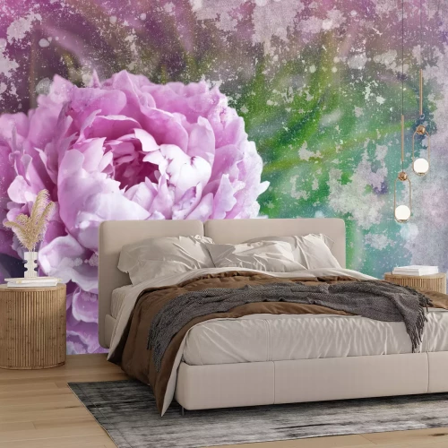 Fotobehang Peony op de oude muur