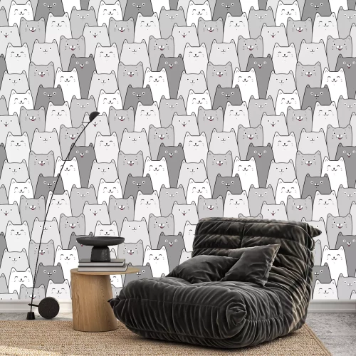 Behang Cute cats, colorful seamless pattern background with cats