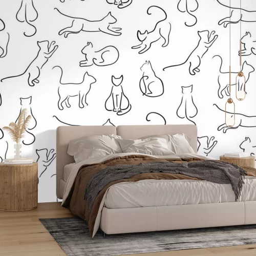 Fotobehang Monochrome silhouetten van katten