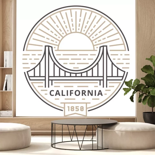 Sticker Linear Golden Gate Bridge in San Francisco against the sun as an emblem