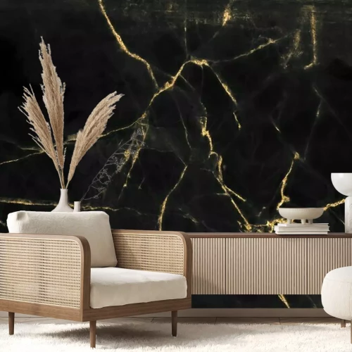 Fotobehang Bliksem op zwart marmer