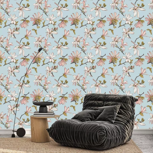 Behang Seamless pattern with  beautiful spring magnolia flowers