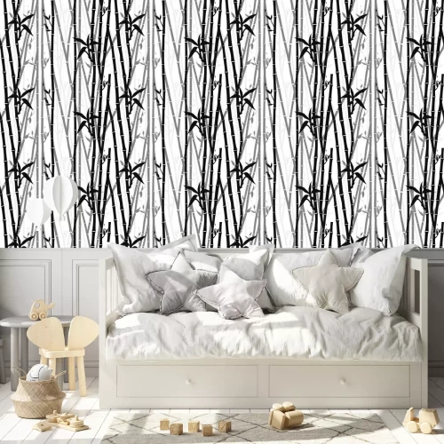 Behang Bamboebos in grijstinten
