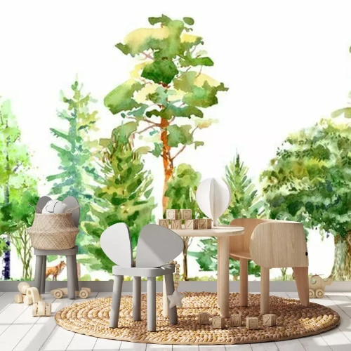 Sticker Lentebomen in een Europees bos