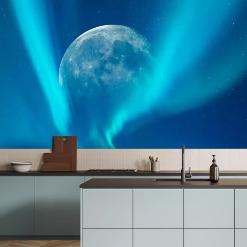Fotobehang Het poollicht op de achtergrond van de volle maan