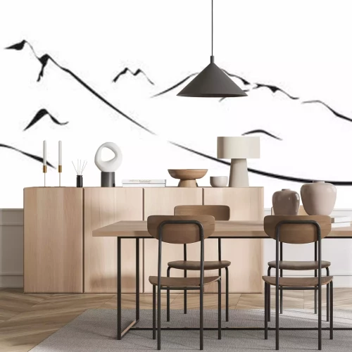 Sticker Zwart-wit tekening van een minimalistisch berglandschap