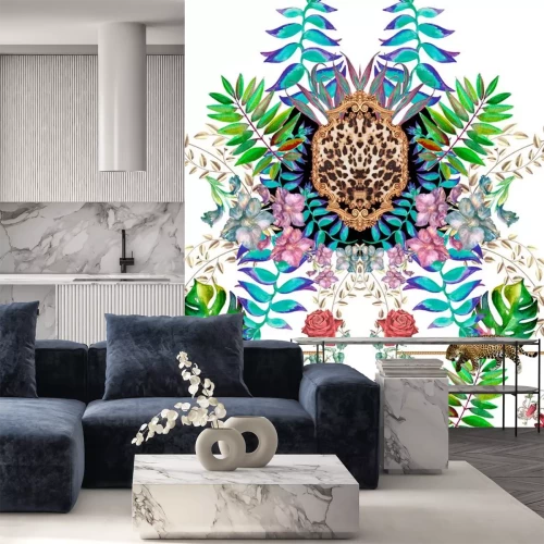 Sticker Kleurrijke compositie met planten en dieren