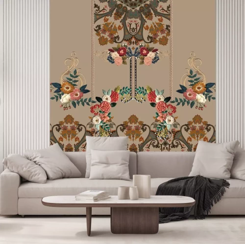 Sticker seamless floral pattern with birds