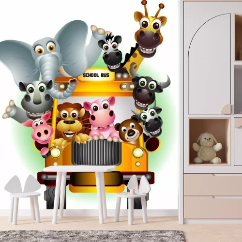 Sticker Blije exotische dieren in de bus voor kinderen