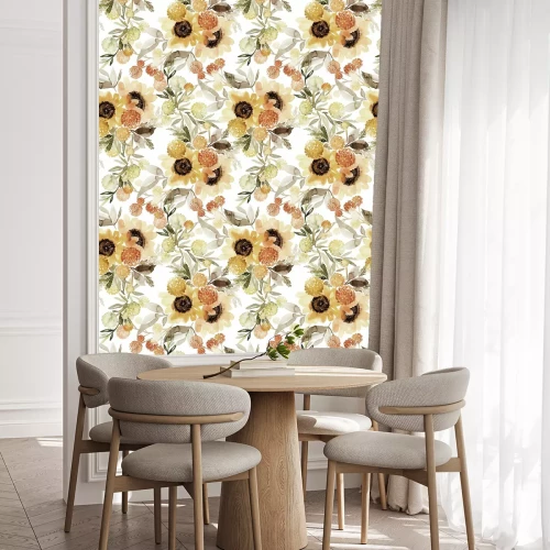 Behang 3D zonnebloemen in vintage stijl