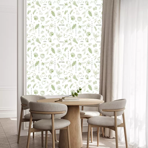 Behang Groene groenten en kruiden met inscripties