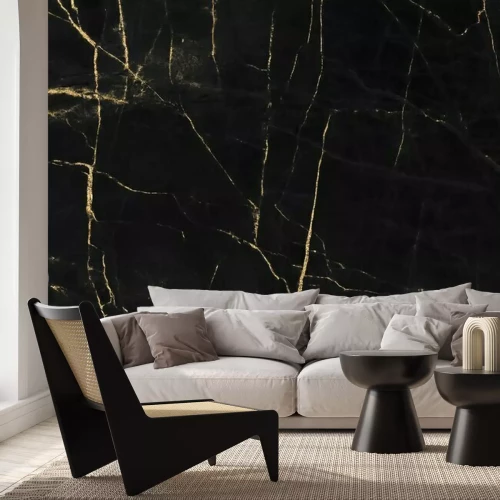Fotobehang Steen textuur zwart marmer met gouden versieringen