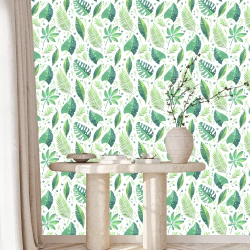 Behang Vector illustration, flat design. Tropical leaf pattern 