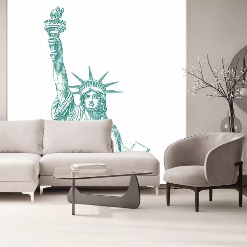 Sticker Statue of Liberty engraving style illustration. Engraved style drawing. Vector. 