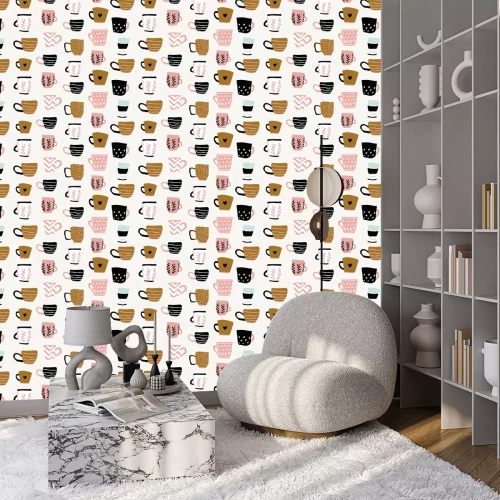 Behang Seamless pattern with cups of coffee, scandinavian
