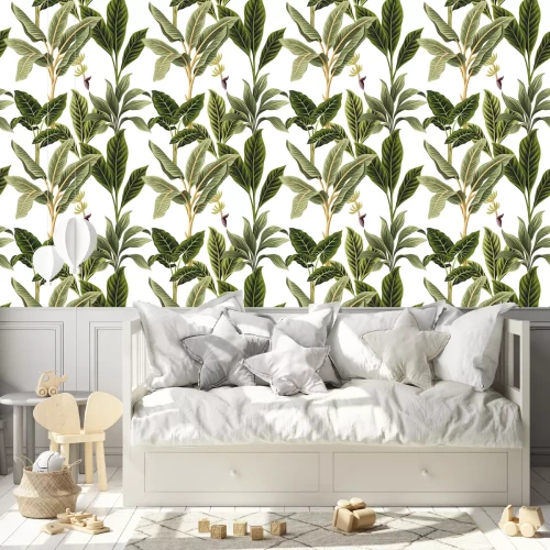 Behang Verfrissende groene bladeren