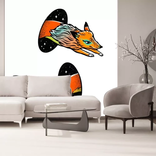 Sticker Fox in magic teleport. Fantasy hand drawn illustration.