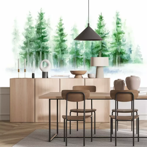 Fotobehang Aquarel naaldbos