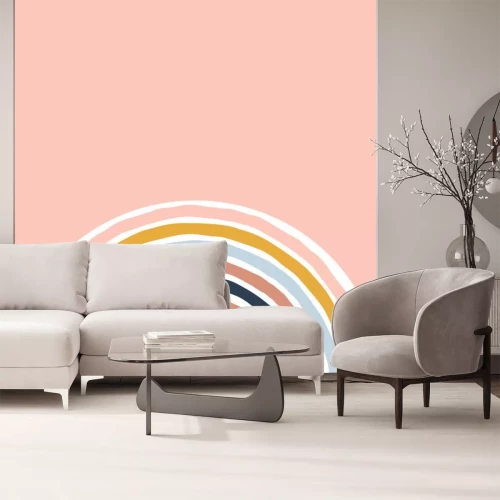 Sticker Retro regenboog op roze achtergrond