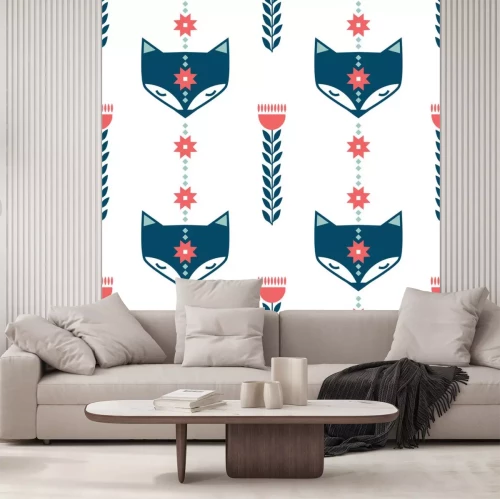 Sticker Winter folk art seamless pattern in Scandinavian, Nordic style.