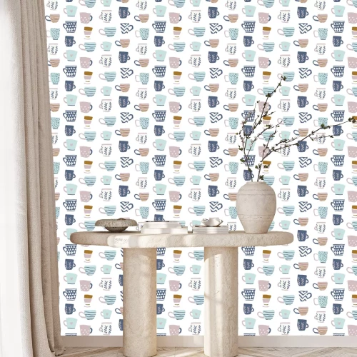 Behang Seamless pattern with cups of coffee, scandinavian