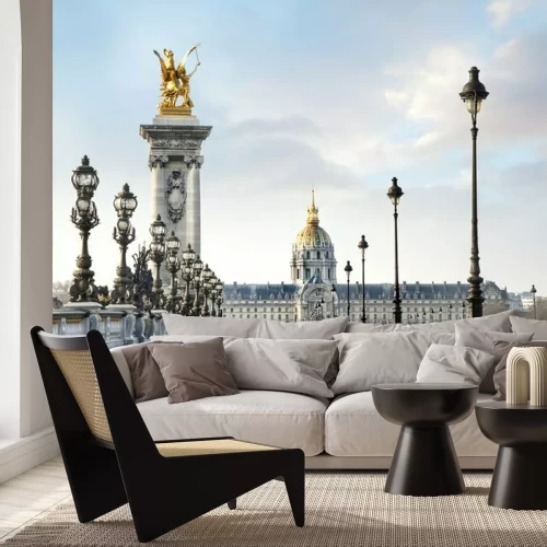 Fotobehang Monumenten op een brug in Parijs