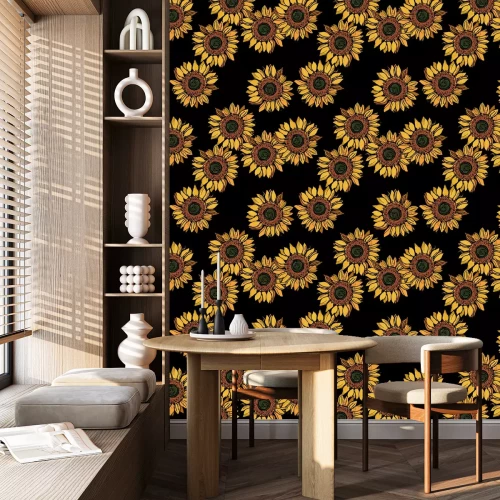 Behang Seamless floral pattern with sunflower blossom.	