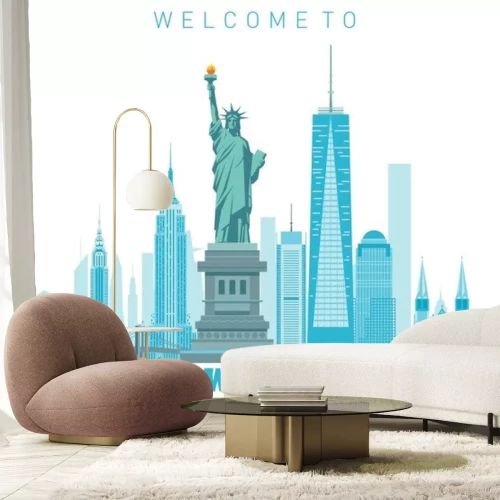 Sticker New York City skyline in white background. Vector illustration