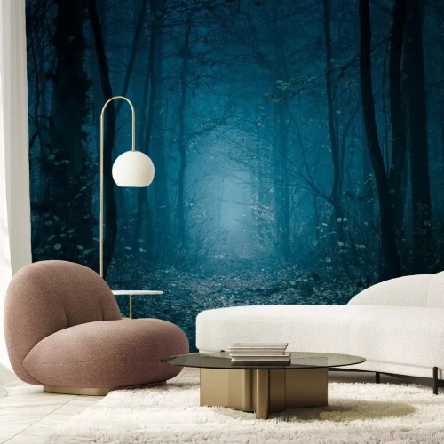 Fotobehang Fantasie mistig blauw bos