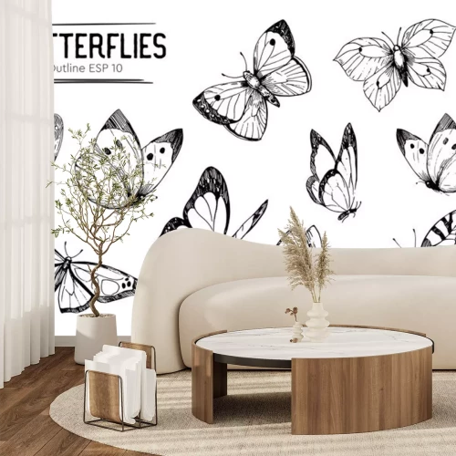 Sticker Zwart-witte vlinders van verschillende vormen