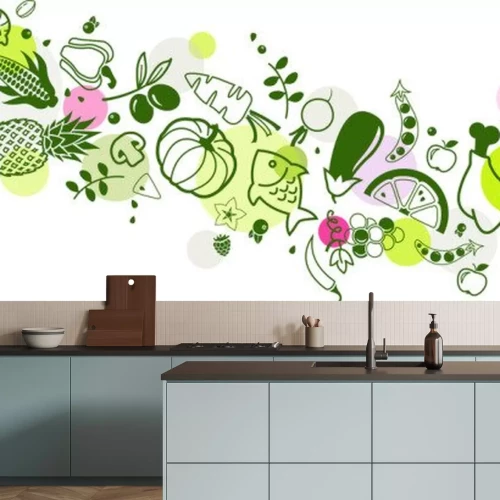 Sticker food banner green - healthy & colourful - vector illustration