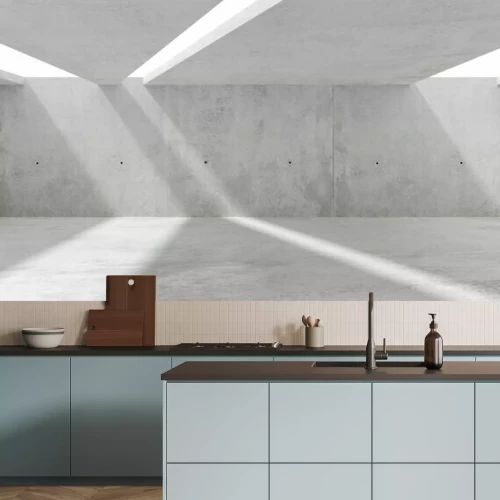 Fotobehang Een moderne betonnen kamer met veel lichtinval