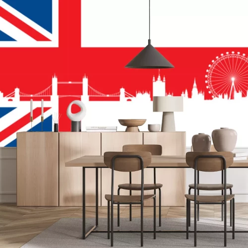 Sticker Britse vlag met zeer gedetailleerde silhouet skyline van Londen