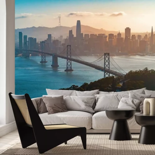 Fotobehang San Francisco-Oakland Bay Bridge bij zonsondergang